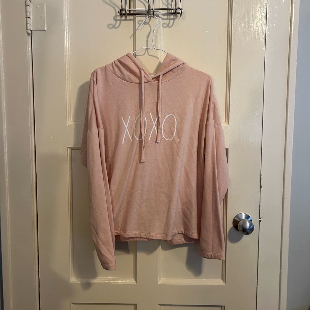 Rae Dunn Pink Hoodie Pullover XOXO size Medium.